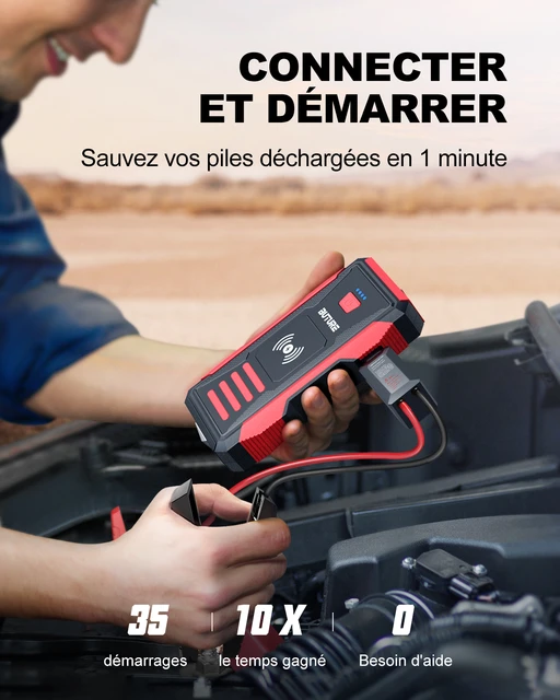 BuTure BR600 Booster Batterie 2500A 23800mAh Démarrage de Voiture (Tout Gaz  ou 8,0 L Diesel) Chargeur sans Fil10W et Portable Jump Starter 2 en 1 -  AliExpress