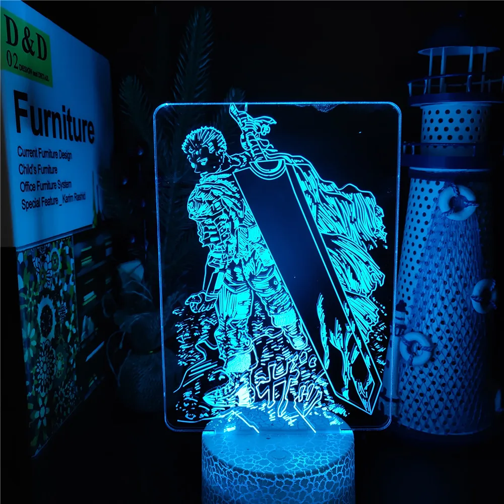 Berserk Guts 3D Acrylic Led Lamp Anime Illusion Night Light Colorful USB Table Lamp For Kids Bedroom Decor Lamparas Manga Gifts Night Lights