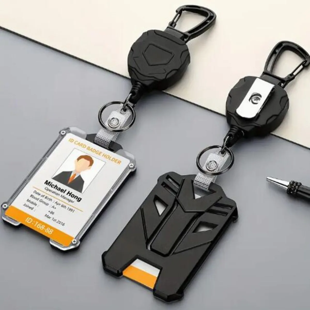 Retractable Badge Reel with Carabiner ID Pull Keychain Holder for Multiple Tools