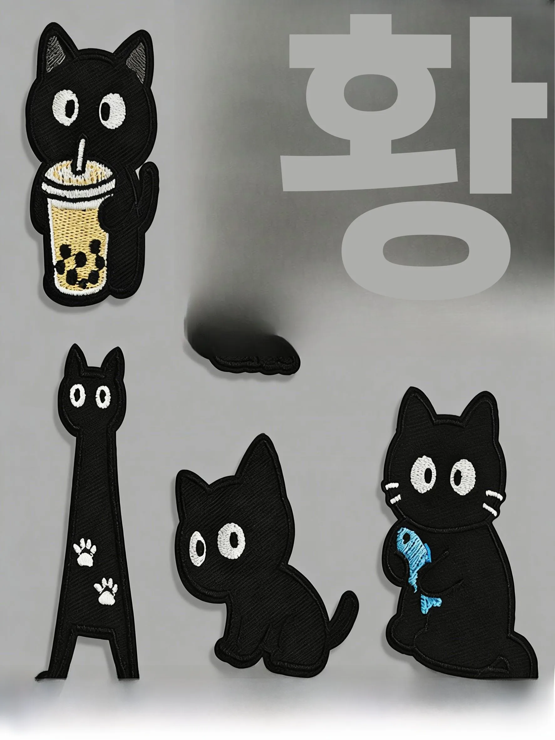 어린이 옷용 검은 고양이 패치, 다운 재킷 구멍 수리 및 장 자가 접착식 무봉제 장식 자수 패치