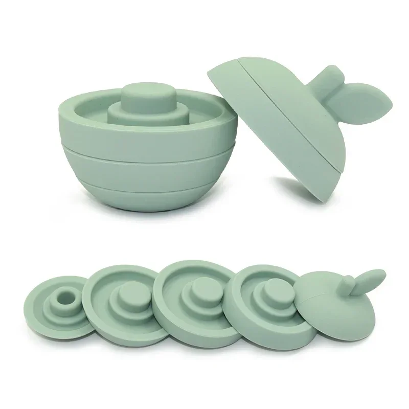 WOLIFE 5Pcs/Set Silicone Building Block Baby Silicone Teether Apple Pear Soft Block Educational Montessori Toys Stacking Blocks 4