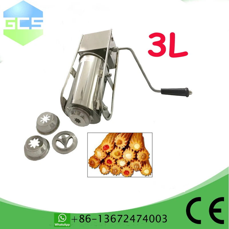 Horizontal 3L Stainless Steel Sausage Syringe Machine Manual Sausage Stuffer Spanish Churros Maker Churro Filling Machine