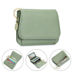 Elegant Women's RFID Blocking Genuine Leather Wallet with Keychain and Zipper Coin Pocket (Green)