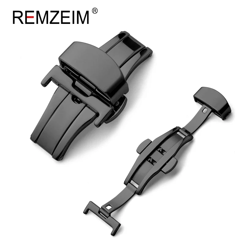 Sleek Stainless Steel Butterfly Buckle Watch Strap with Metal Clasp