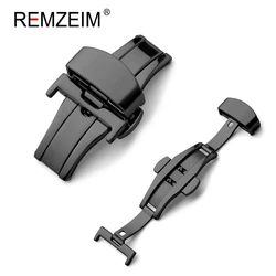 Sleek Stainless Steel Butterfly Buckle Watch Strap with Metal Clasp - 14mm (Black)