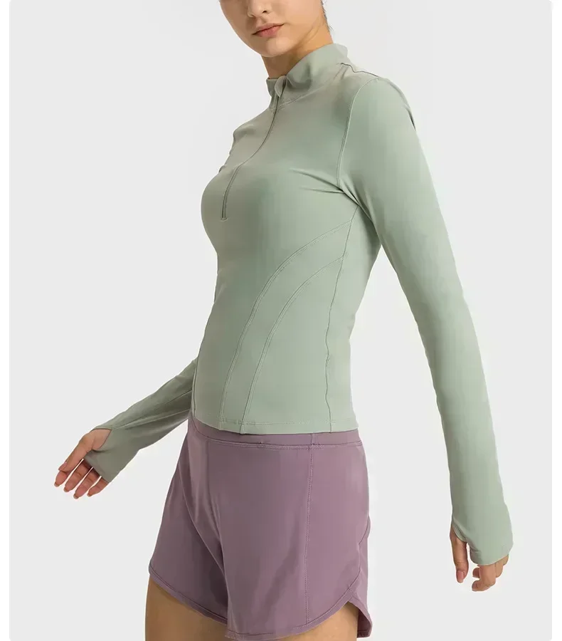 Lemon Women Long Sleeve Shirt Yoga Fitness Sports Top Clothing Pilates Training Sportswear Half Zip Elastic Force Blouse Jacket