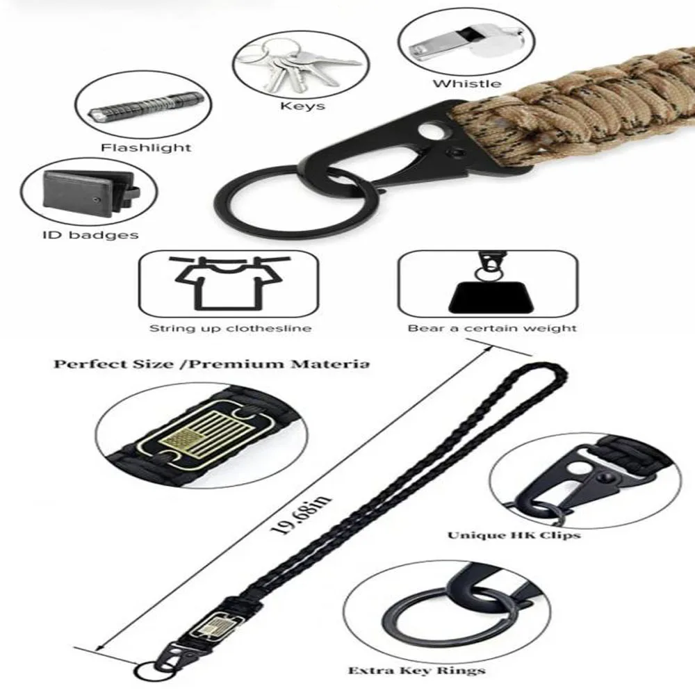 Description Picture 3 of itemParacord Keychain 7 core USA Flag Alloy Buckle Carabiner Clip Braided Lanyard Utility Ring Hook for Men Military Veterans
