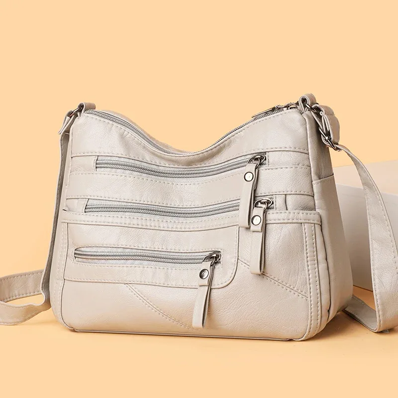 Women's Leather Crossbody Bag Adjustable Shoulder Strap Zipper Closure Purse for Women Travel Work Everyday Casual Shoulder Bag