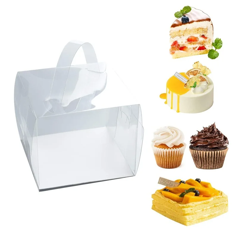 100 teile/los 4 Größe transparente Kunststoff tragbare Box Dessert Mousse Griff Hochzeit Geburtstags feier Kuchen erhöhen Verpackungs boxen