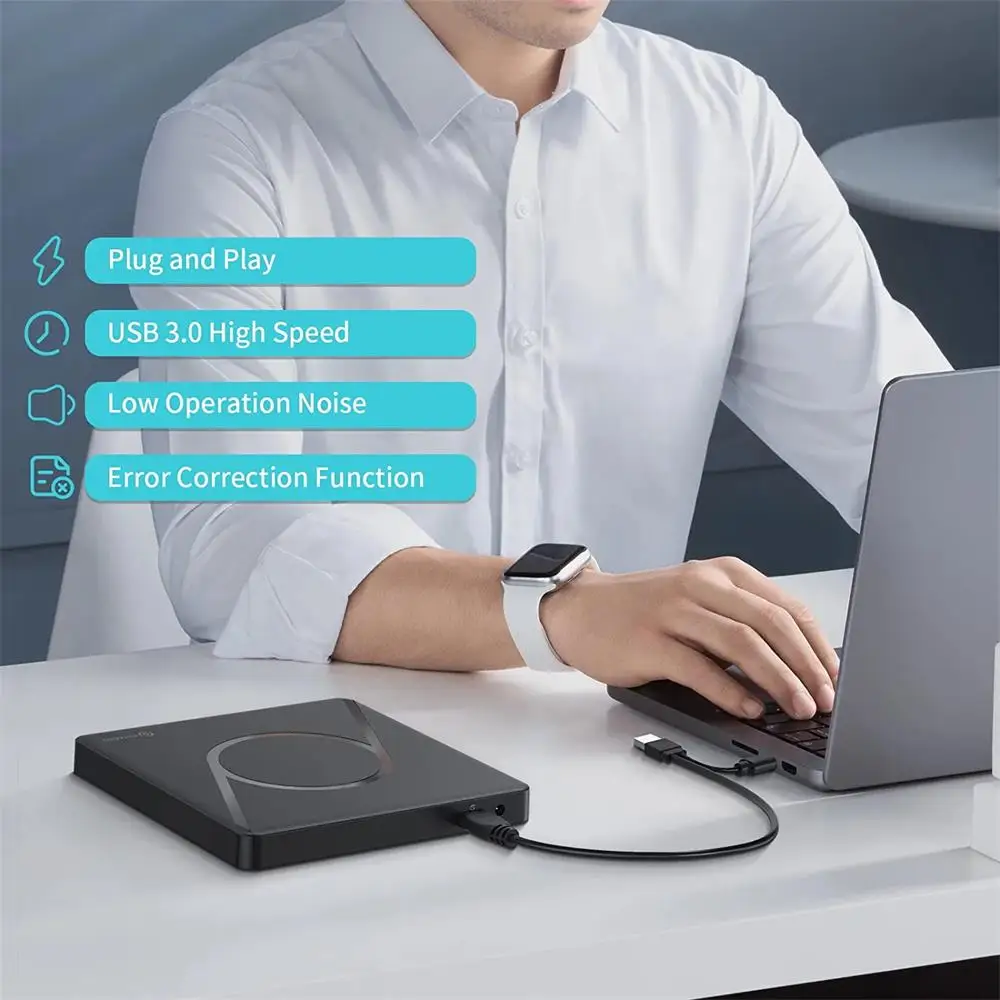 PHIXERO External 3D Blu Ray DVD Drive Burner USB 3.0 with 100GB Disc Slim Optical Writer Recorder Player for Laptop PC Mac OS