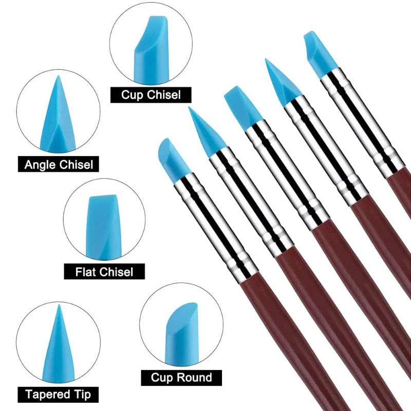 5Pcs/set Nail Art Pottery Clay Tools Carving Sculpture Sculpting Tools Cake Oils Engraving Rubber Craft Pen Brush Clay pottery tools clay tools clay accessory