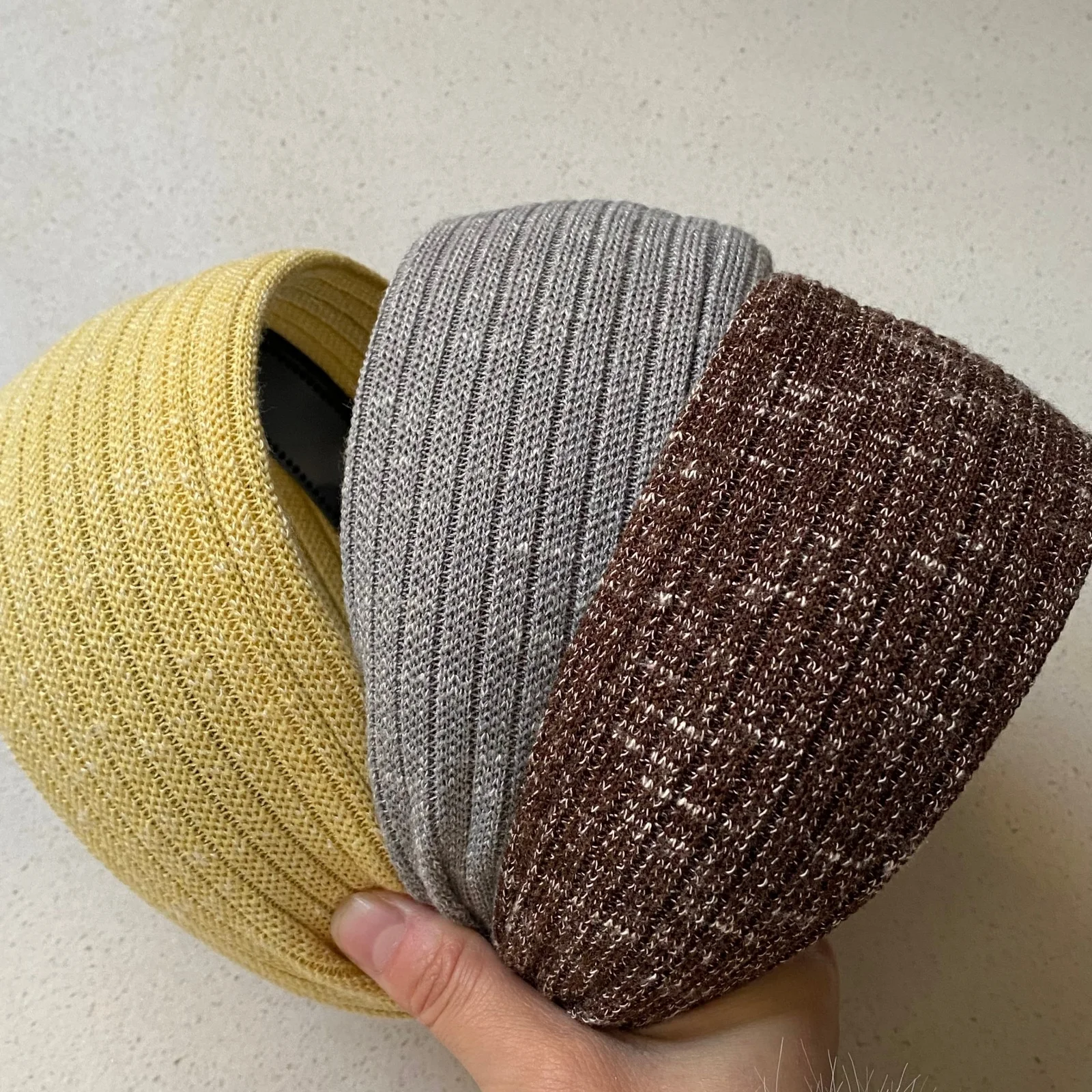 1PC Autumn Knit Headbands, Yellow & Brown & Gray Ribbed Hair Bands, Cozy Cottagecore Wide Head Wraps For Women