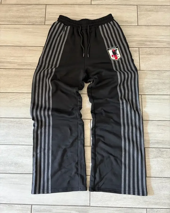Streetwear Classic Striped Embroidered Oversized Zipper Sweatshirt Harajuku Gothic High Waist Casual Pants Sweatpants Y2K Suit 3