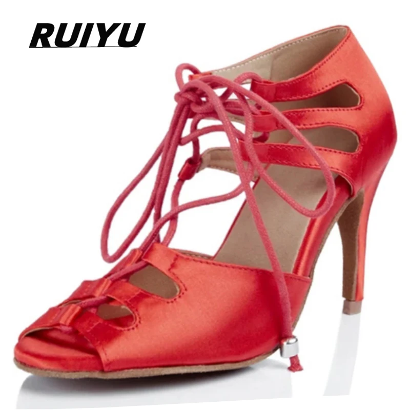 

RUIYU Latin Dance Shoes Salsa Tango Ballroom Party Women's Shoes Red Black High Heeled Sandals Wedding Shoes Summer Outdoor