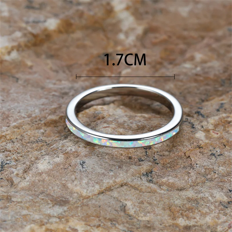 Female Charm White Fire Opal Stone Rings Silver Color Wedding Jewelry For Women Small Thin Round Engagement Ring