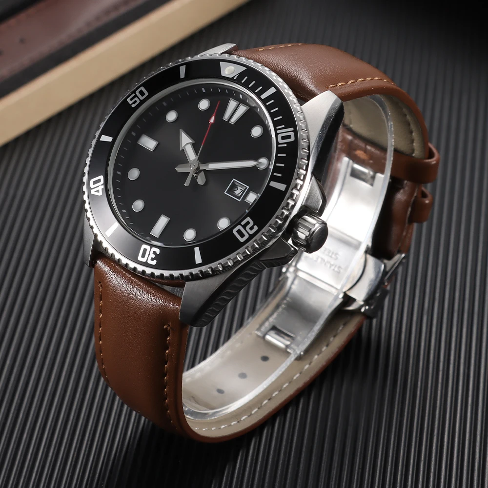 Elegant Red Brown Leather Watch Strap with Butterfly Buckle and Gift Box