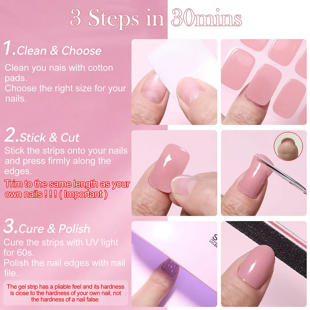 Harunouta 4pcs/set French Semi Cured Gel Nail Strips with Nail Lamp Gel Nail Polish Nail Stickers Fake Nails Manicure Decoration 4