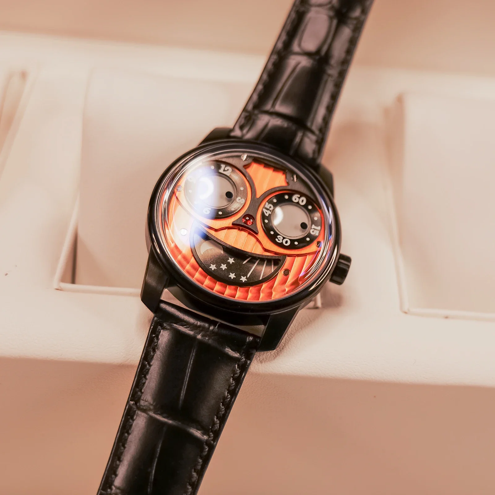 

OBLVLO Luxury Men's Design Big Joker Dial Mechanical Sport Watch Super Luminous Black Case Leather Waterproof Automatic Watch JM