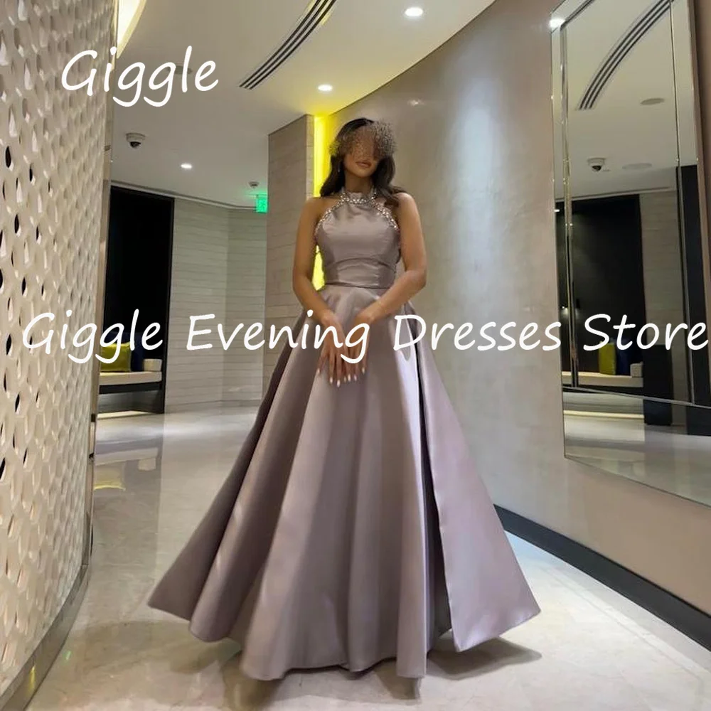 

Giggle Satin A-line O-neck Sequins Ruffle Formal Elegant Prom Gown Saudi Floor Length Evening Party Dresses for Women 2023