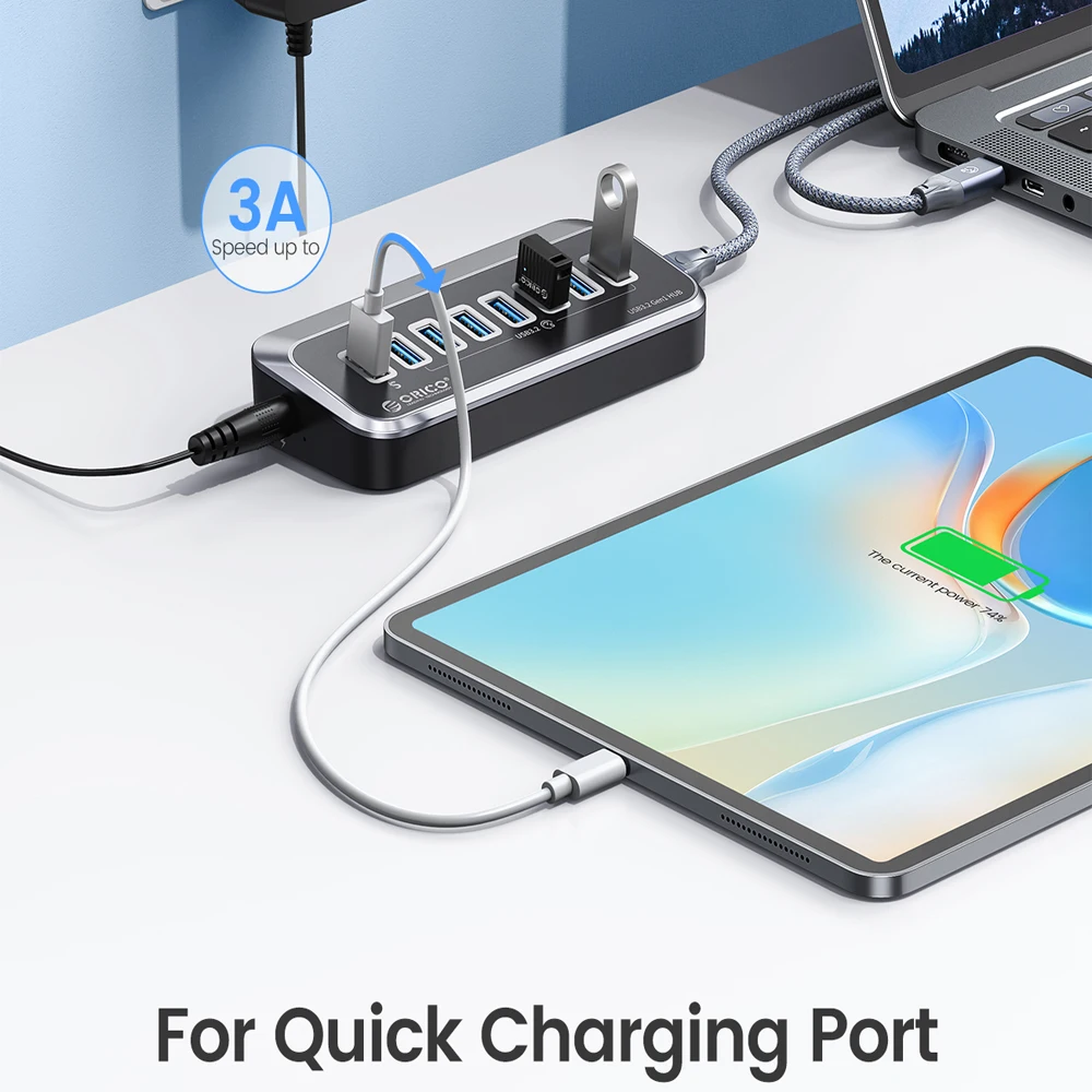 Orico-abs Hub Alimentado com Adaptador de Energia Usb tipo c Leitor de Cartão Divisor 5gbps Carregamento Pd18w Desktop Acessórios pc Pd18w - Imagem 6