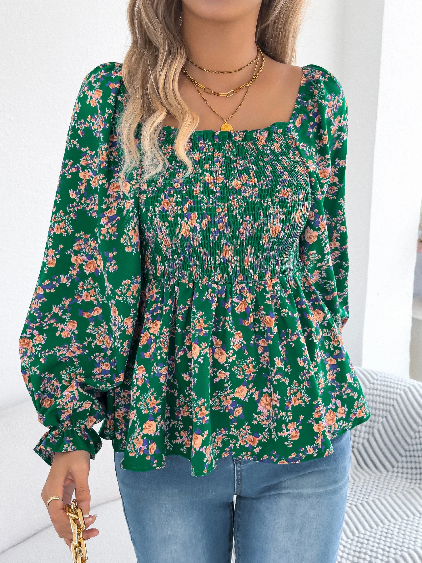 Floral Print Chiffon Blouse for Women