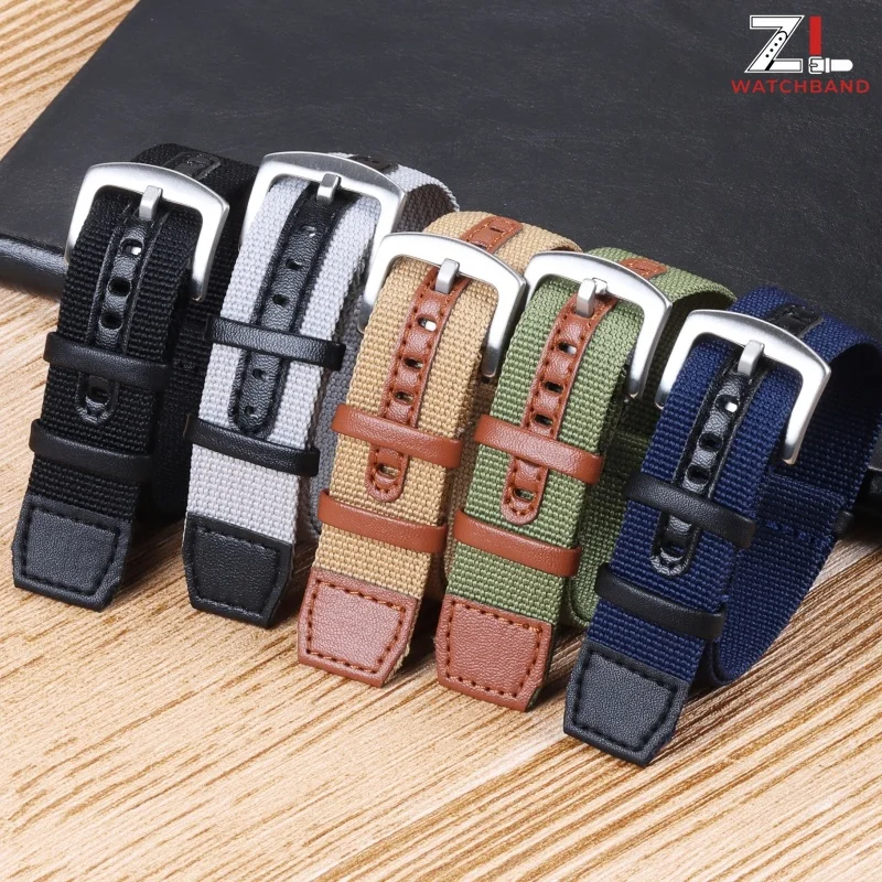 Versatile Green & Grey Nylon Leather Watch Strap - 20mm/22mm - Unisex Sporty Soft Bracelet