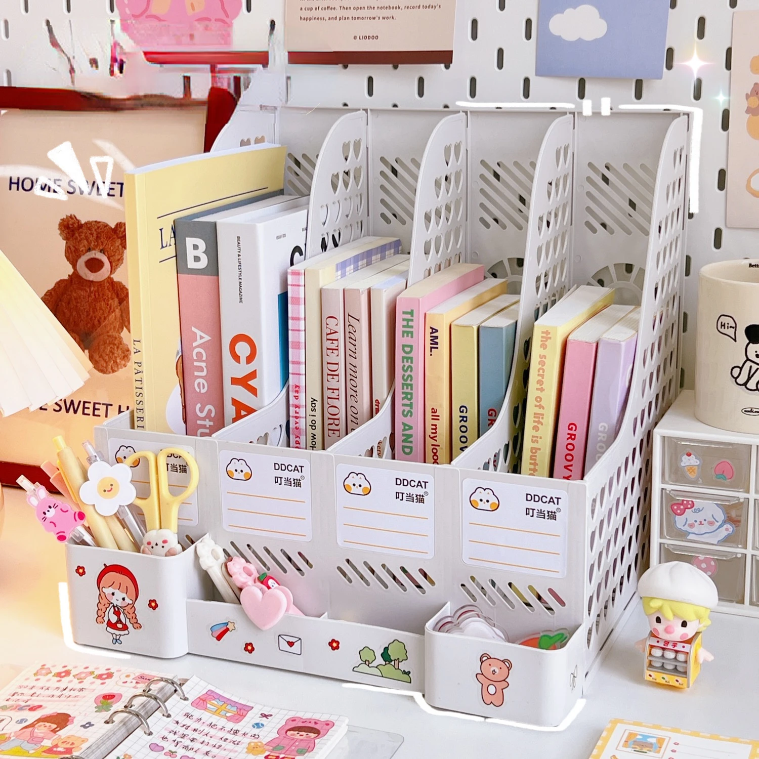 Estante de almacenamiento de libros para el hogar, caja de escritorio  Kawaii Ins, organizador de escritorio de gran capacidad, papelería linda,  corazón de niña - AliExpress