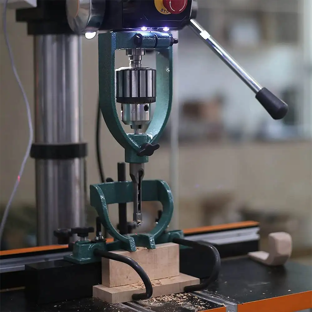 

Bench Drill Locator Green Square Hole Machine DIY Woodworking Equipment with Drill Bits Mortising Chisel Horseshoe Base Tool