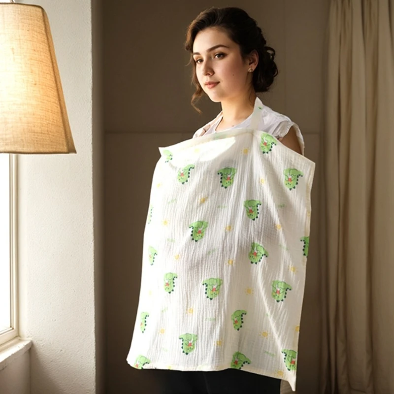 Adjustable Neckline Breastfeeding Cover Cotton Nursing Blanket Privacy Feeding Shawl Lovely Pattern Apron for Travel