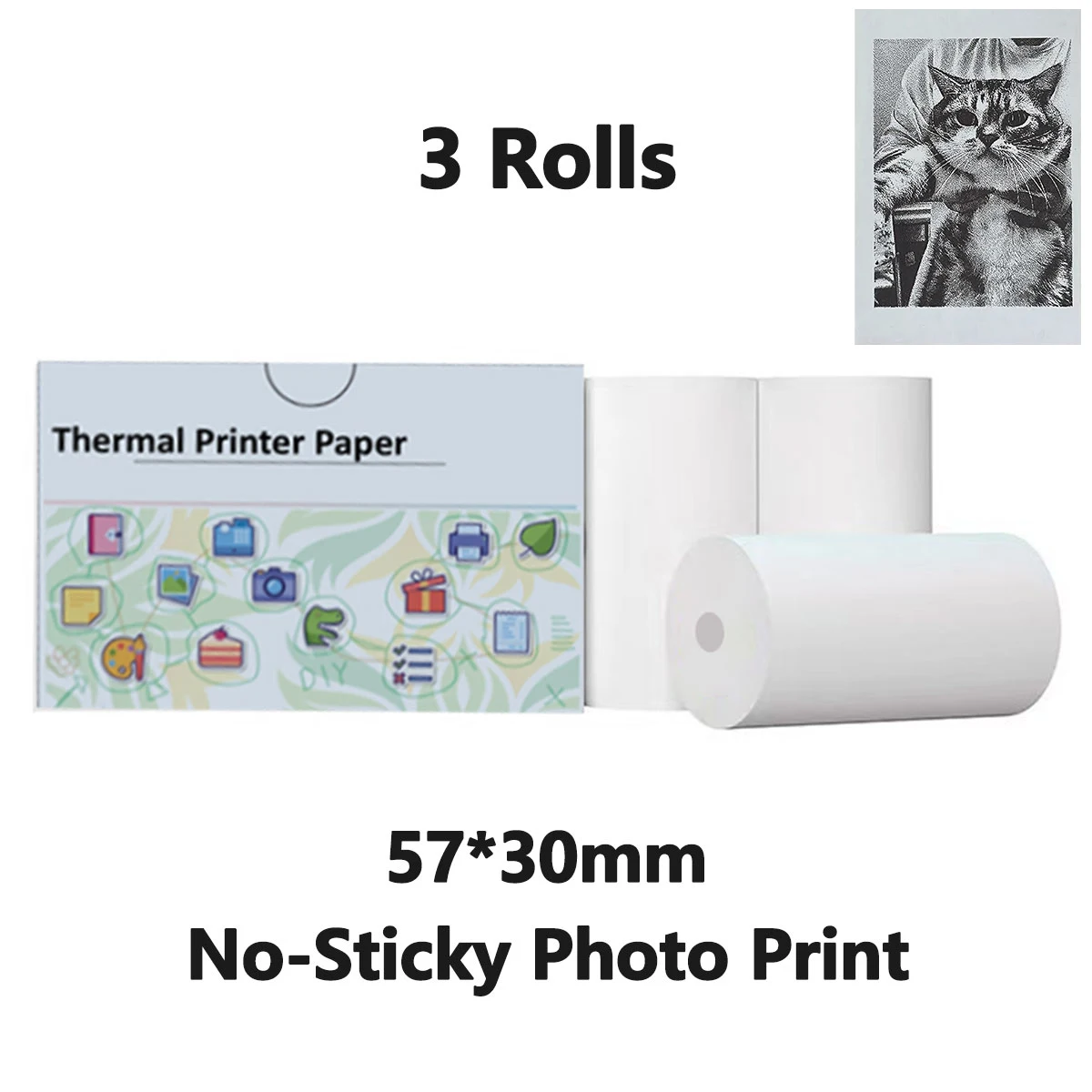 מצלמה דיגיטלית להדפסה מיידית - מדפסת תמונות ניידת מיני עם עיצוב קרטון חמוד, הדפסה מיידית בשחור ולבן