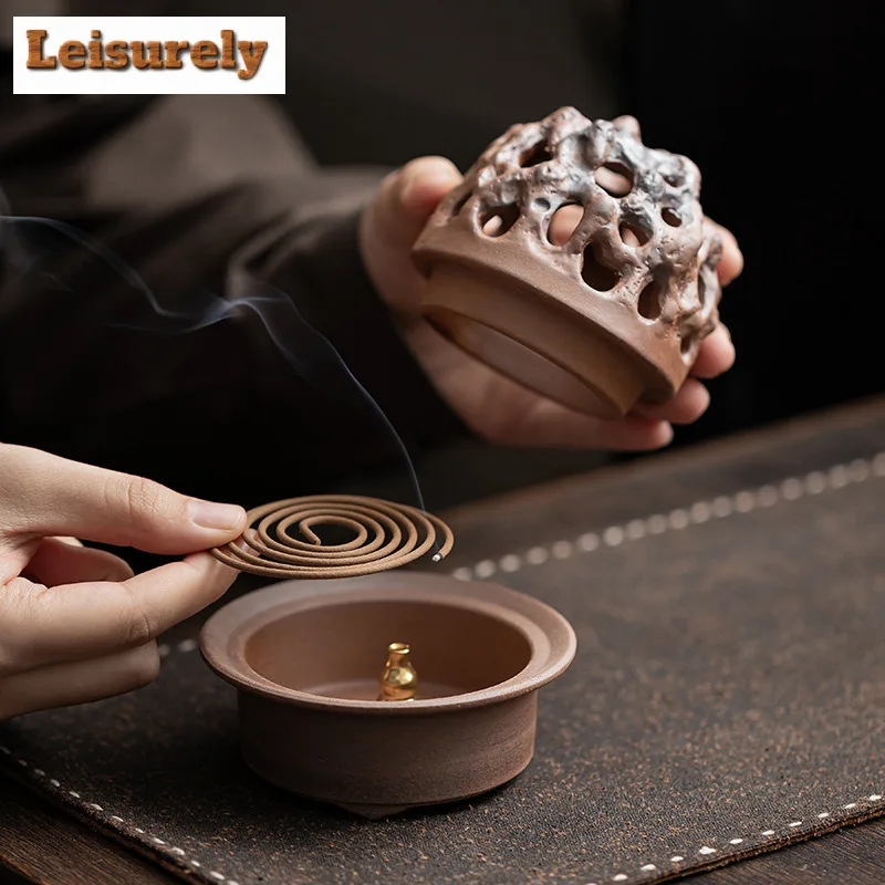 Old Rock Mud Coral Stone Incense Burner Zen Hollow Ceramic Aromatherapy Insertion Seat Burner Holder Tea Ceremony Accessories