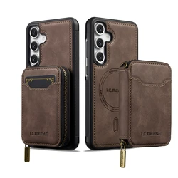 Leather Magnetic Wallet Case with Wireless Charging Functionality - Galaxy S23 Ultra (Coffee)