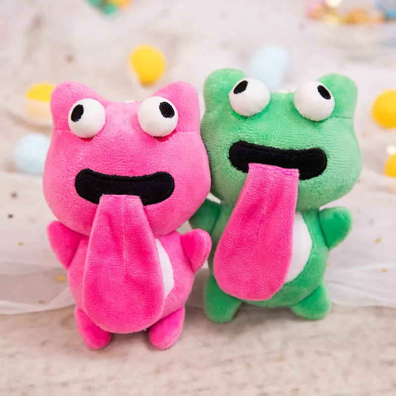 12cm Cute Long Tongue Frog Plush Keychain Toy Kawaii Stuffed Animals Penguin Plushies Doll Lovely Soft Toys Pendant Bag Decor