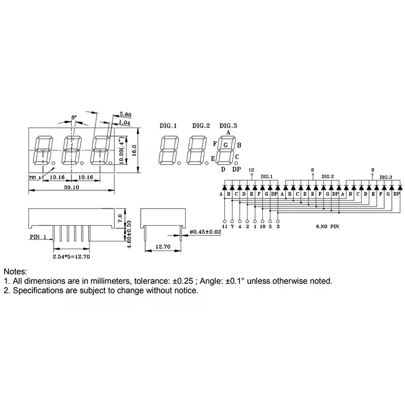 10Pcs 0.28 인치 TOT-2381BME-B C-A 3 자리 비트 오렌지 LED 디지털 7 세그먼트 디스플레이 디지트론 공통 양극