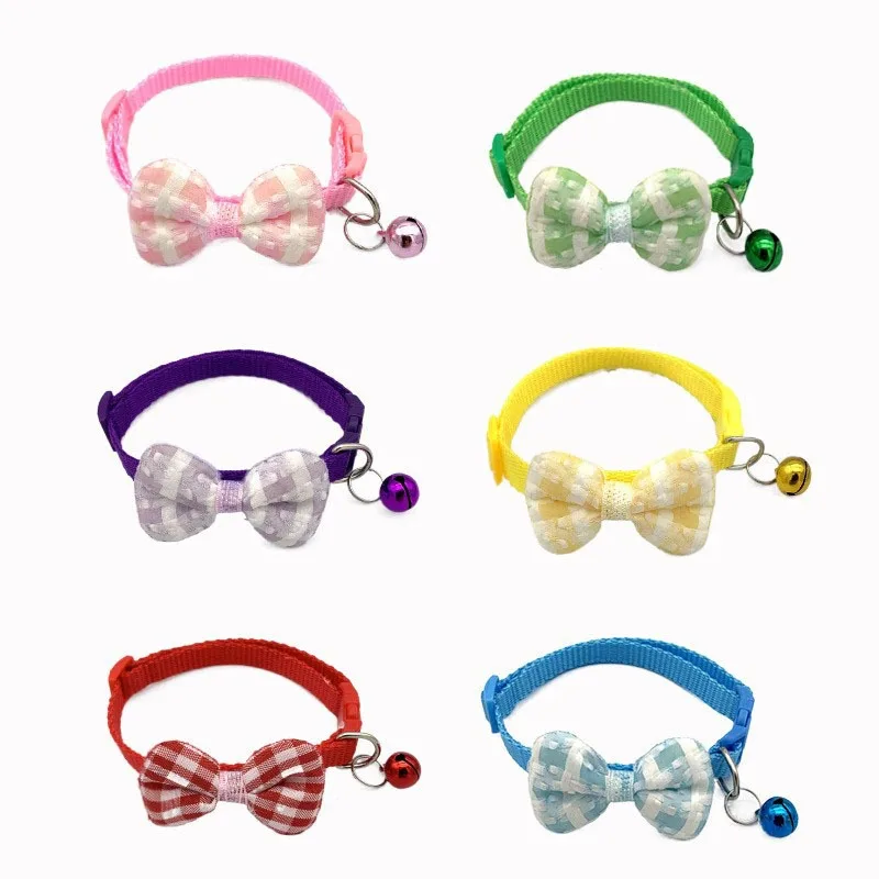 

New Plaid Bow Pets Cute Cat Bell Collar Collar Dog Neck Circle Pet Supplies Pet Accessories