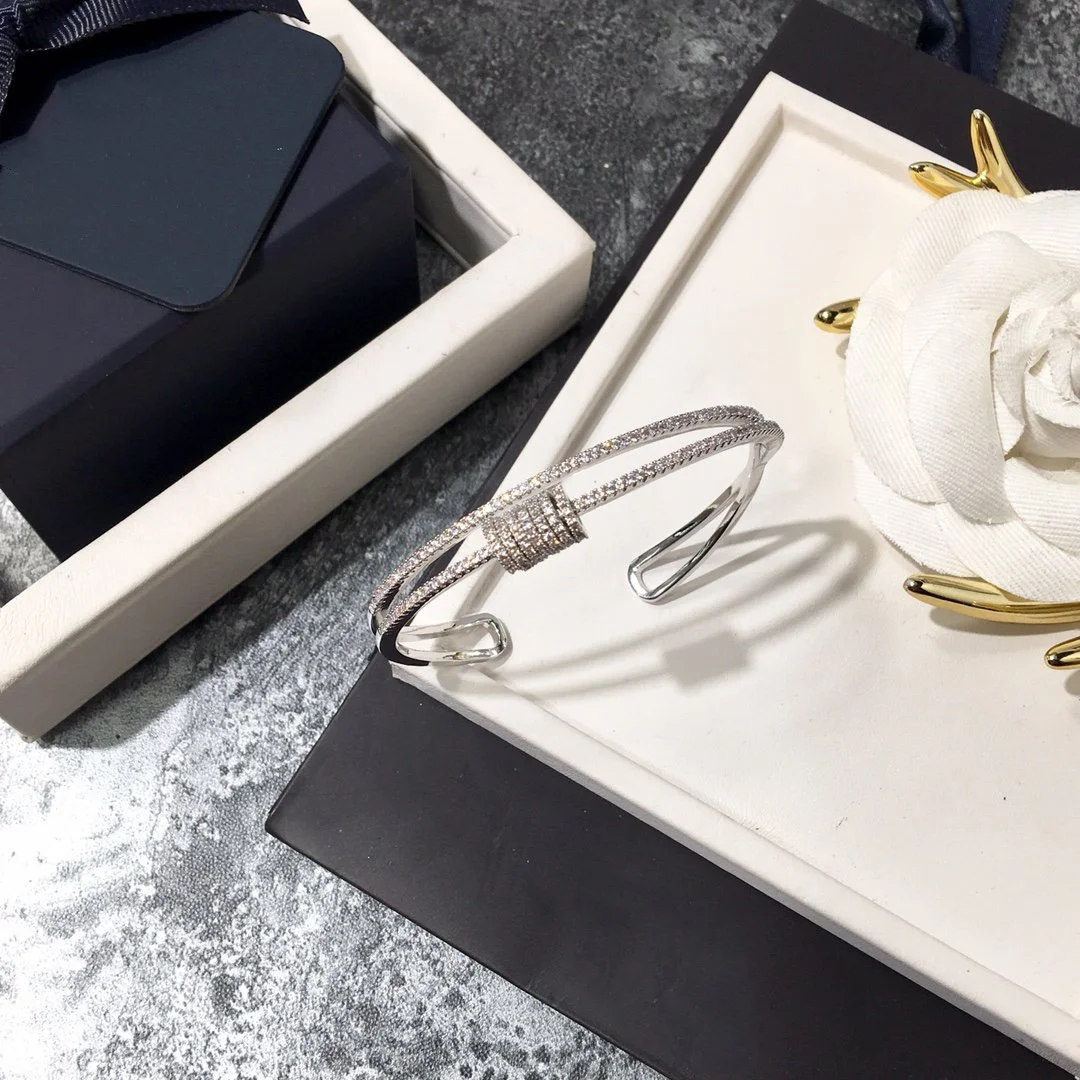 2022 Hot Trend Double Row Flash Diamond Smart Bracelet Everyday Wear, Party, Birthday Golden Colored Gem Gold Plated Brass