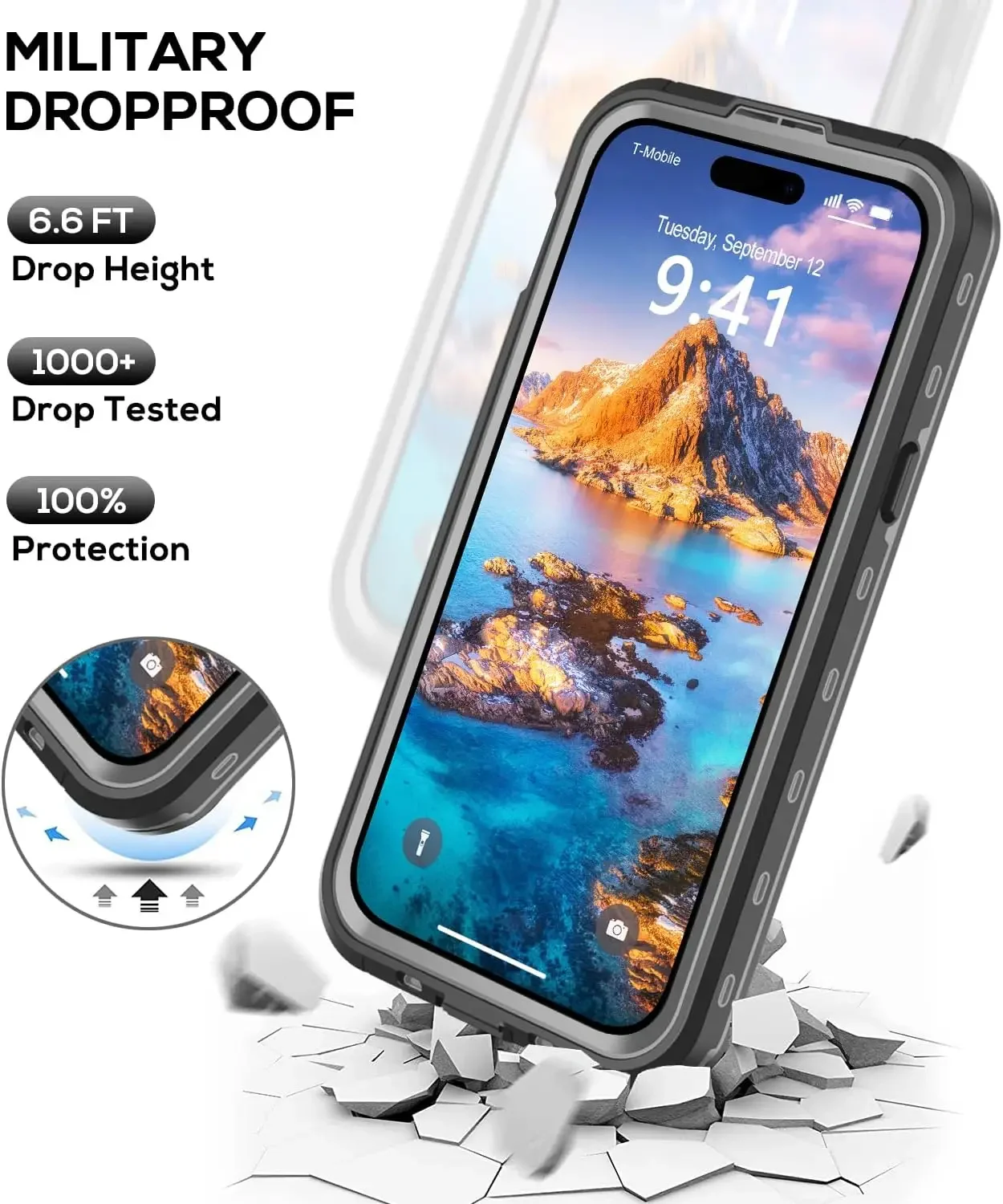 IP68 transparent waterproof and shock-proof case for iPhone 15 14 Plus 13 Pro Max Built-in screen Lens Protector Full body case