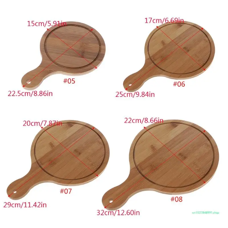 Durable Round Wooden Pizza Paddle Serving Board Making Peel Cutting Tray 4 Sizes