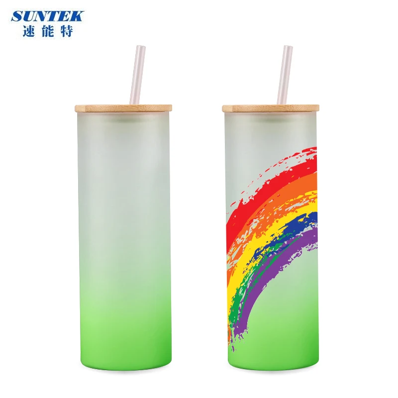 25oz Frosted Gradient Color Beer Juice Soda Shaped Glass Can Sublimation Coffee Glass Cup Sublimation Bell Charms