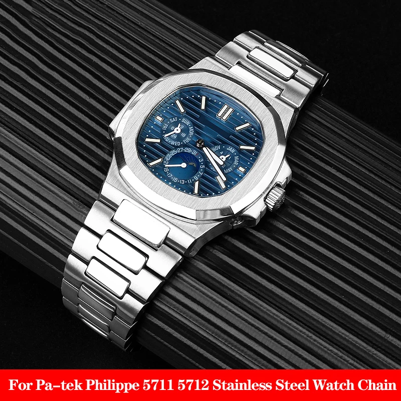 

For Pa-tek Philippe Nautilus Series 5711 5712 5980 Stainless Steel Watch Chain Raised PP Strap Metal Watchband 25x13mm Male