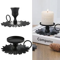 1PC Holder Iron Taper Candlestick Candleholder Black Metal Pillar Plate Holders Stand Christmas Wedding Desktop Cast Decor Fan 1