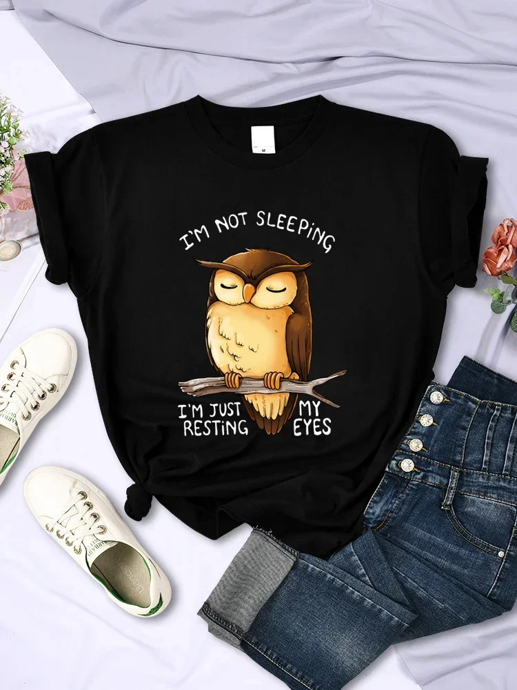 

Female Tops Summer Shirt Casual Clothing Graphic T Shirt Women Owl I'm Not Sleeping I'm Just Resting My Eyes Fashion Tee T-shirt