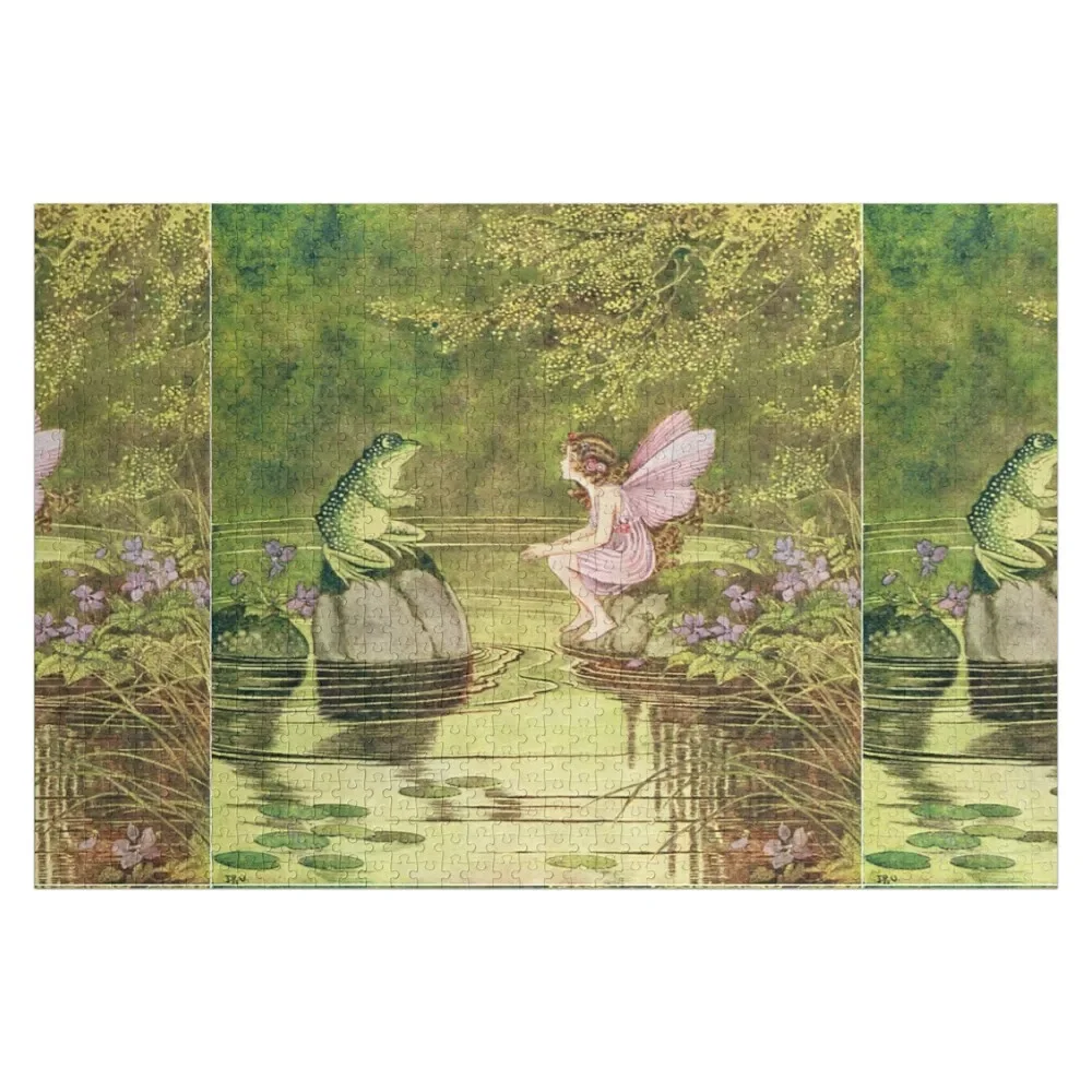 Frogs and Fairies, Fairy Vintage Artwork Jigsaw Puzzle Jigsaw Custom Custom Wood Puzzle