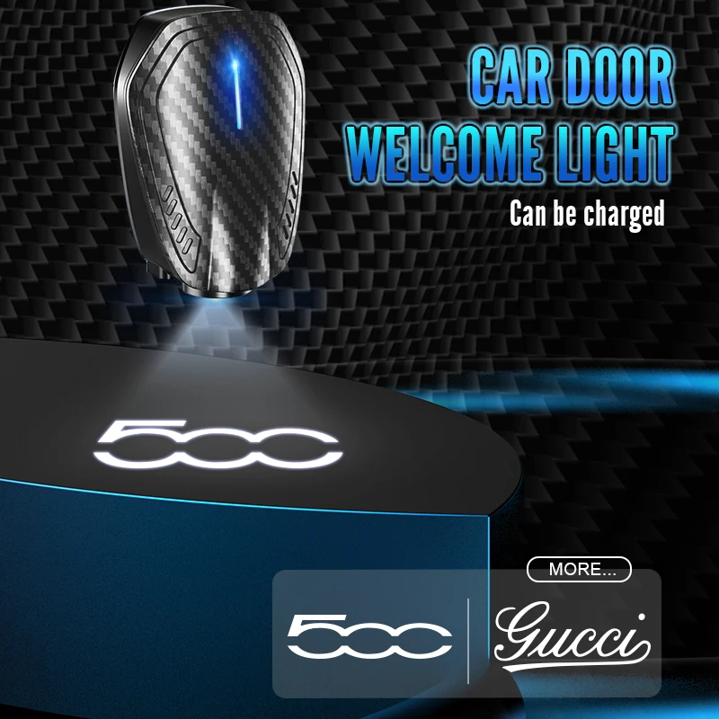 2 Pz Per Fiat 500 500X 500E 595 Abarth Logo Emblem Universal Led Car Hd Door Light Lampada Per Proiettore Di Cortesia Usb Ricaricabile