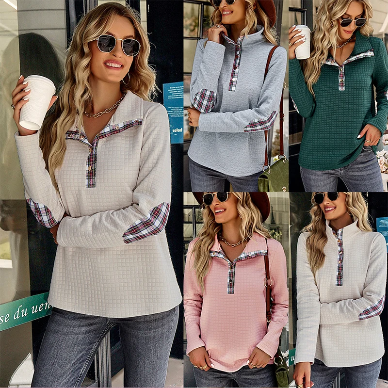 

Sweatshirt Hoodies Women Long Sleeve Casual Loose Hoodie Splicing Button Stand Collar Patchwork Coat All-Match Winter Women Top