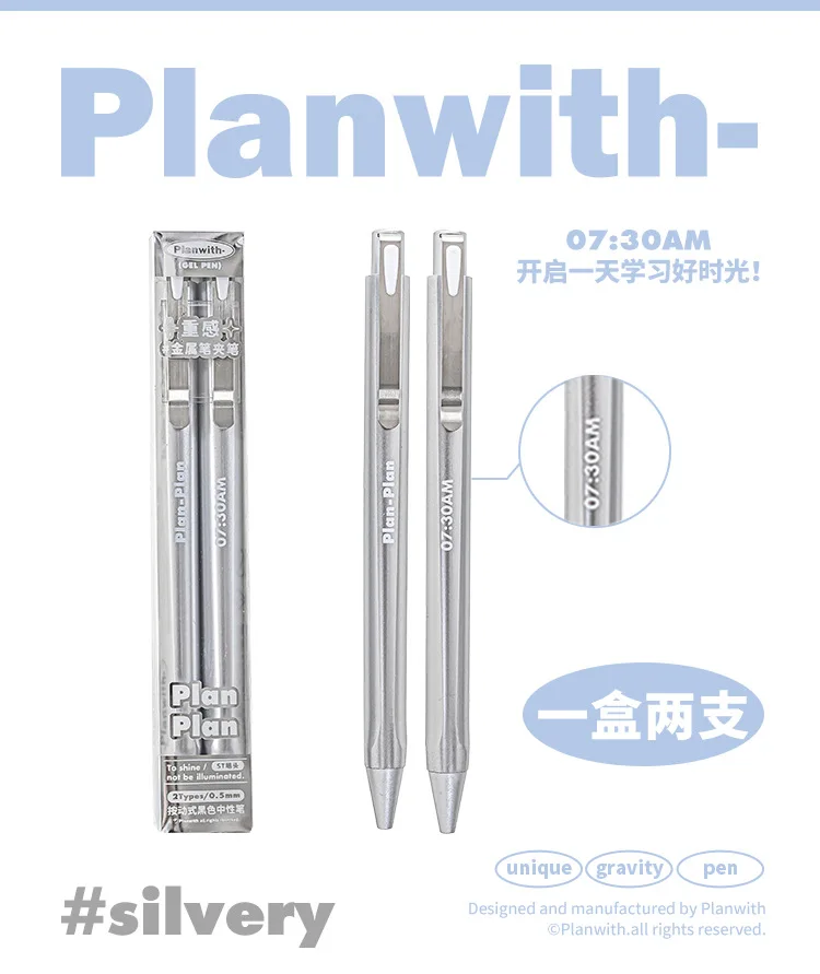 Plan with Metall Heavy Gel Pen 2 stücke Set minimal gestaltete Signatur stifte 0,5mm schwarz High-End-Schreib-Lern briefpapier – Detail 3