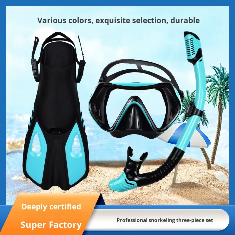 Adjustable Frog Diving Fins Snorkel Set Silicone Snorkel Mask Three-Piece Snorkeling Goggles Set Freediving Training Adults - Image 4