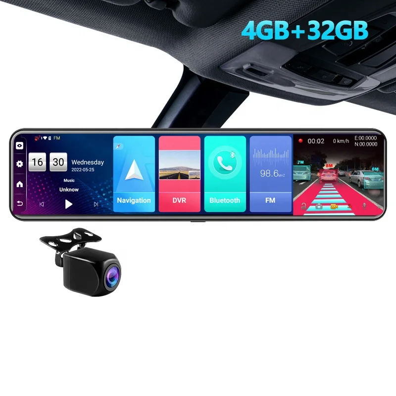 

4G 12 Inch 4GB+32GB Car DVR - WIFI Android 8.1 Stream Rear View Mirror 1080P Drive Video Auto Recorder GPS Dash Cam