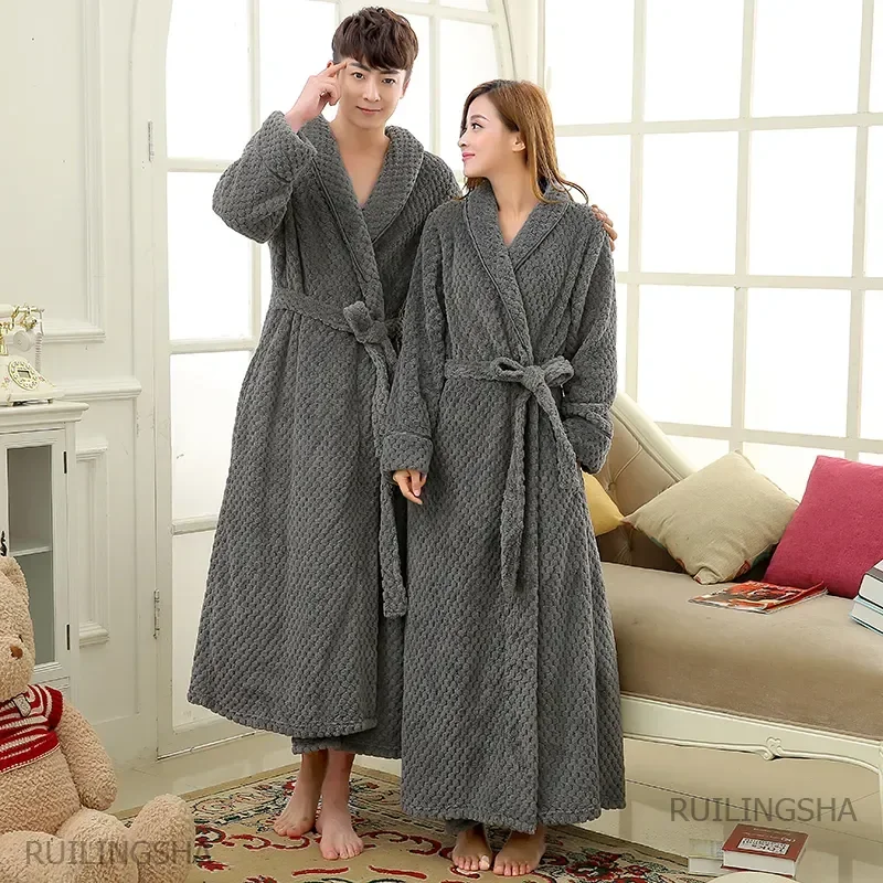 

Bath Men Waffle Sleepwear Plus Cozy Thick Bride Bridesmaid Long Size Extra Flannel Spa Women Warm Robe Gown Bathrobe Dressing