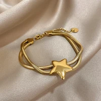 Greatera-Collier perlé étoile à cinq branches pour femme, bijoux jonc en acier inoxydable, salle double cheminée, design personnalisé 2